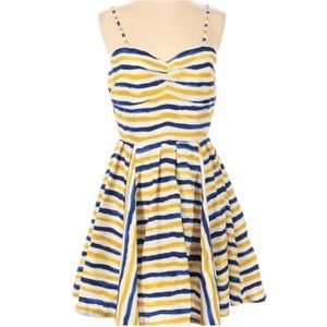 JACK by BB Dakota, Yellow/Blue Watercolor Stripe Dress, XS, zip back, adjustable